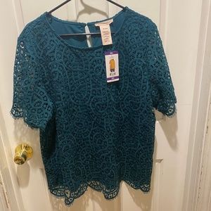 Philosophy beautiful teal lace top